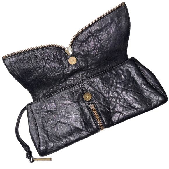 KOOBA Black Textured Leather Zipper Detail Clutch Purse Wristlet - Picture 8 of 8